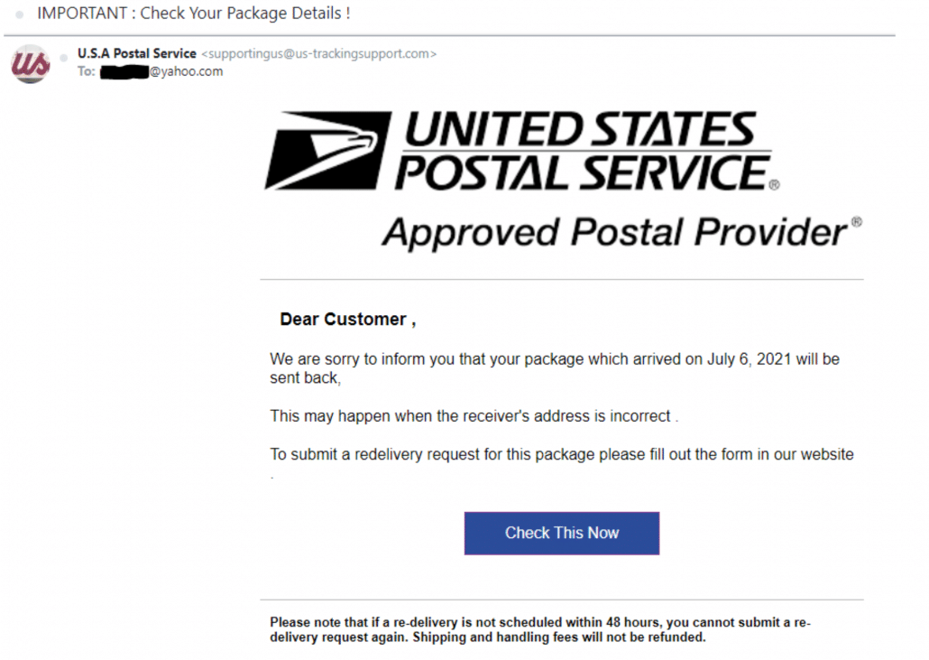 USPS Email Scam Sends Fake Delivery Failure Notifications ITRC