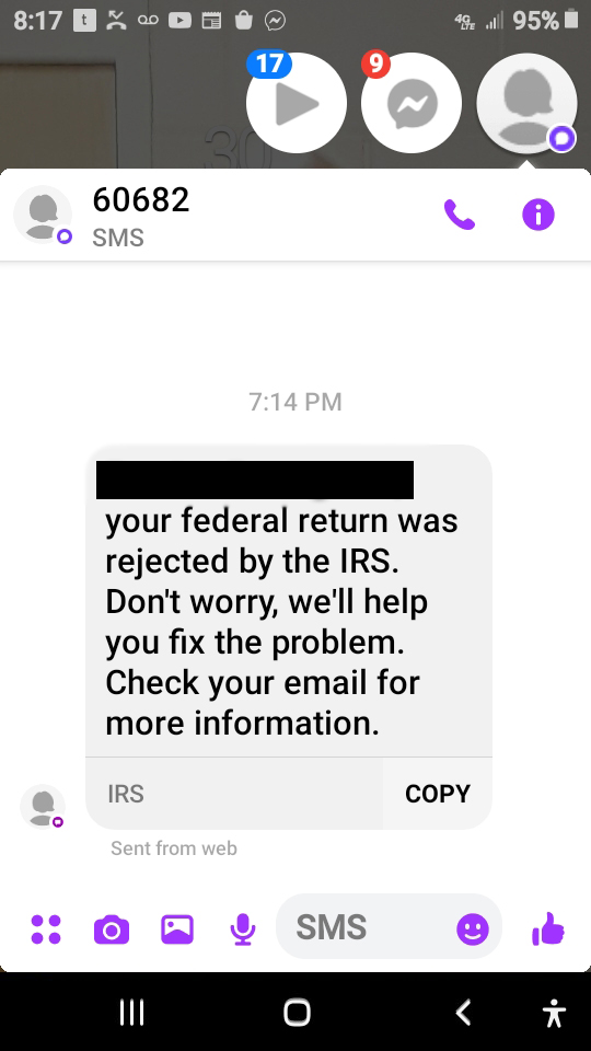 Latest IRS Text Scam Claims Your Return Has Been Rejected Identity