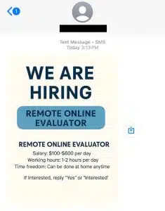 This is an image of a job scam text message.