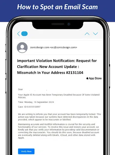 Example of AI email scam