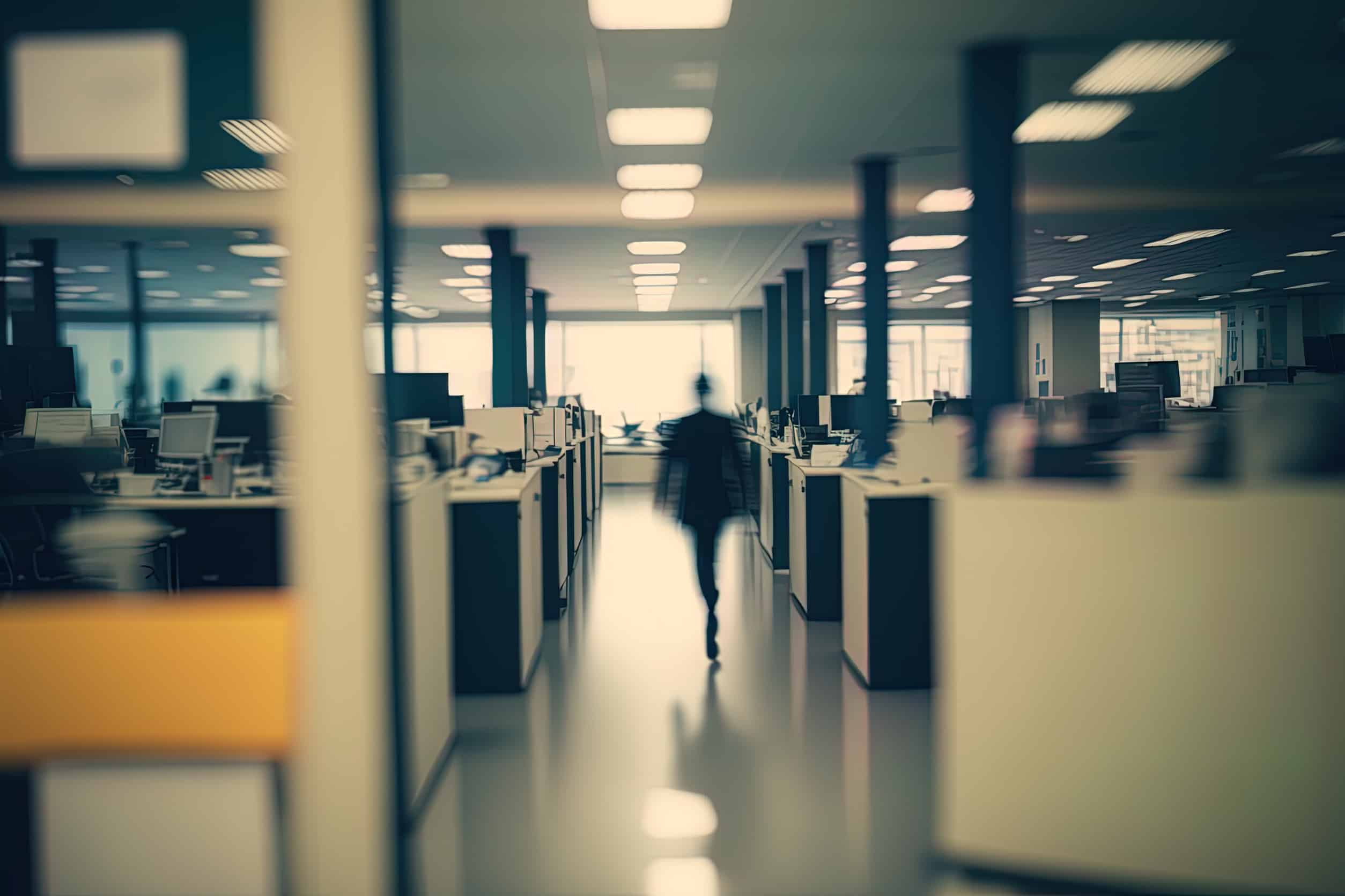 Blurred image of a businessman walking in the office