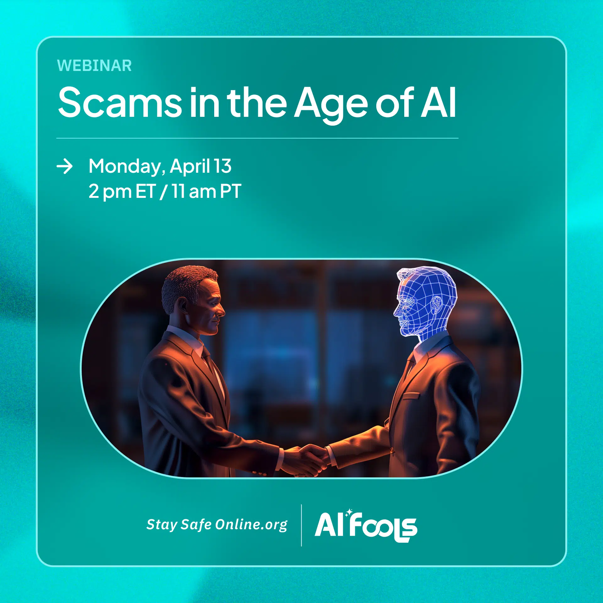Webinar cover: Scams in the Age of AI.