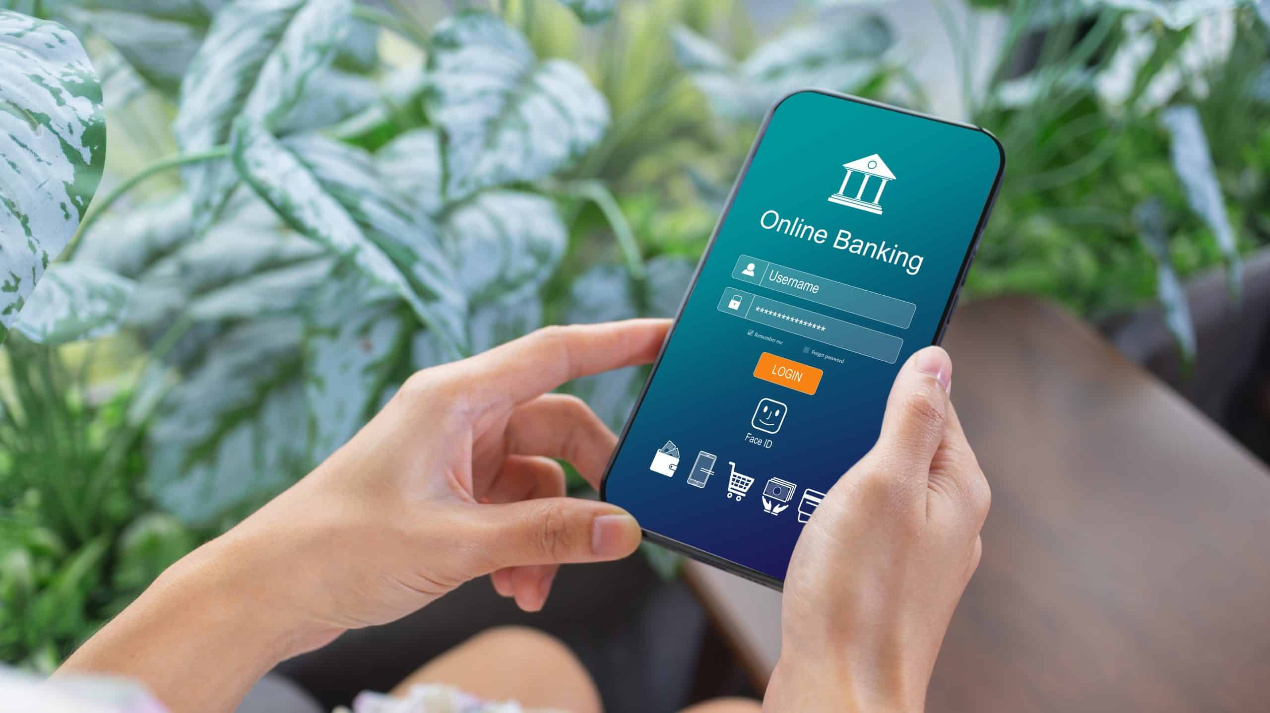Person logging into online bank account.